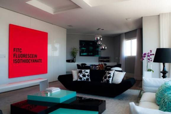 decoração de casa sala quadro vermelho