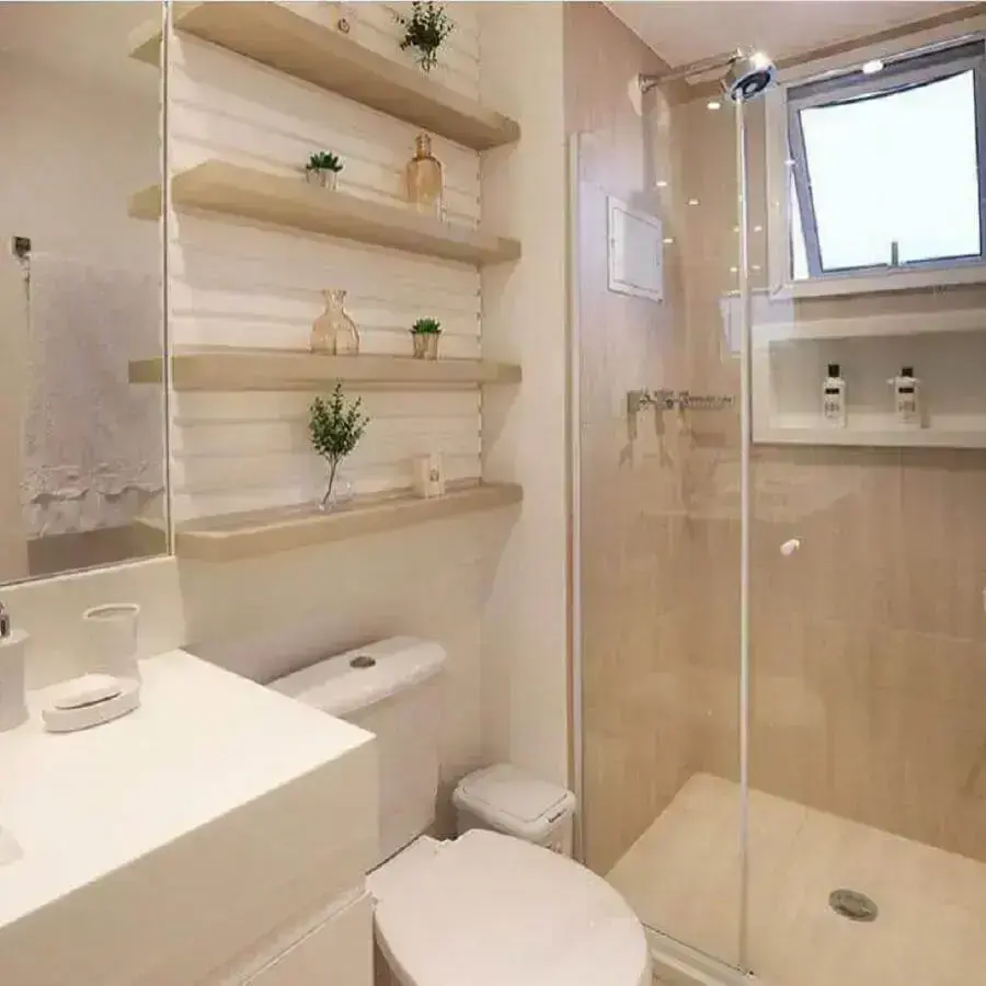 decoração em tons neutros para banheiros pequenos e modernos Foto Monise Rosa