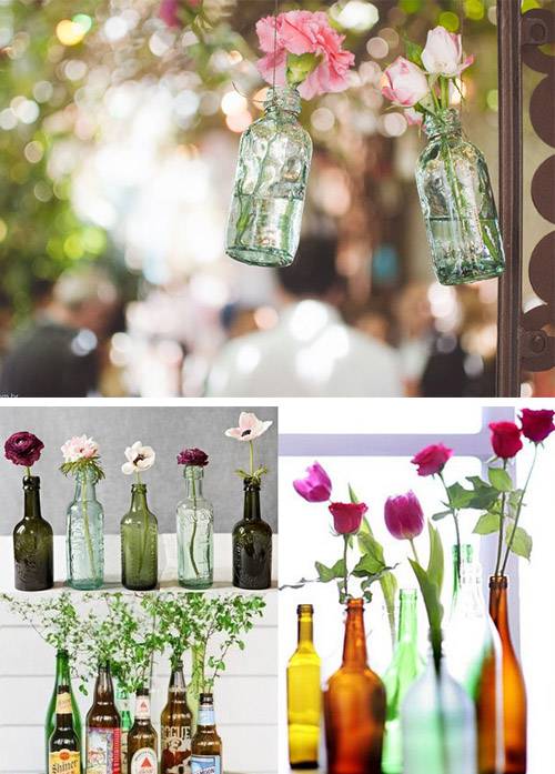 Decoração para o Dia dos Namorados de garrafas de vidro com flores
