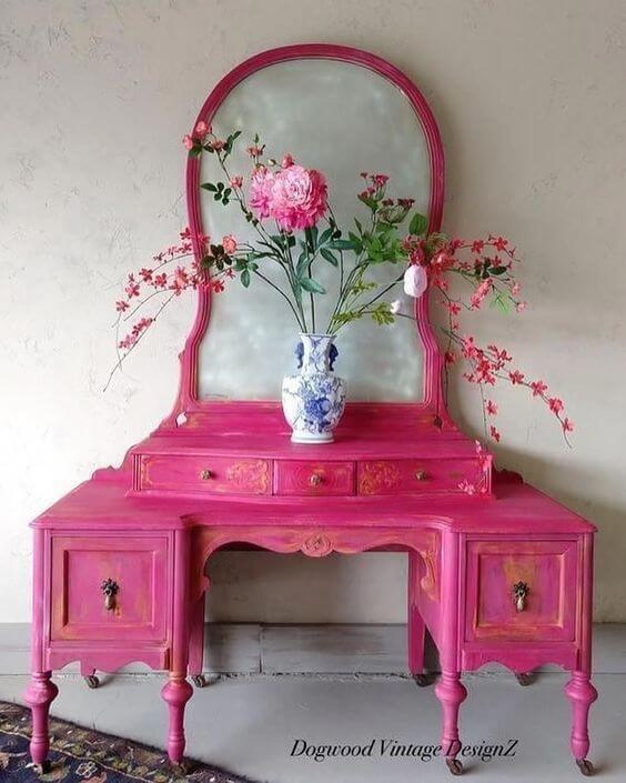 Penteadeira vintage cor de rosa