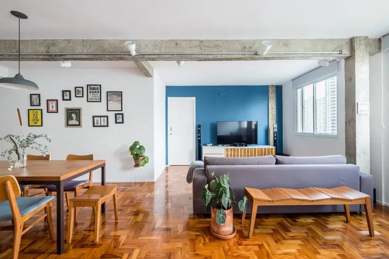 Plantas para apartamento - ambientes integrados e sofá cm tecido roxo claro 