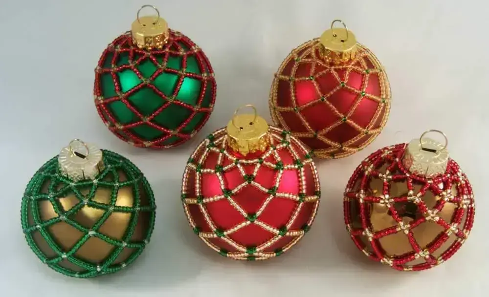 red Christmas balls with beads