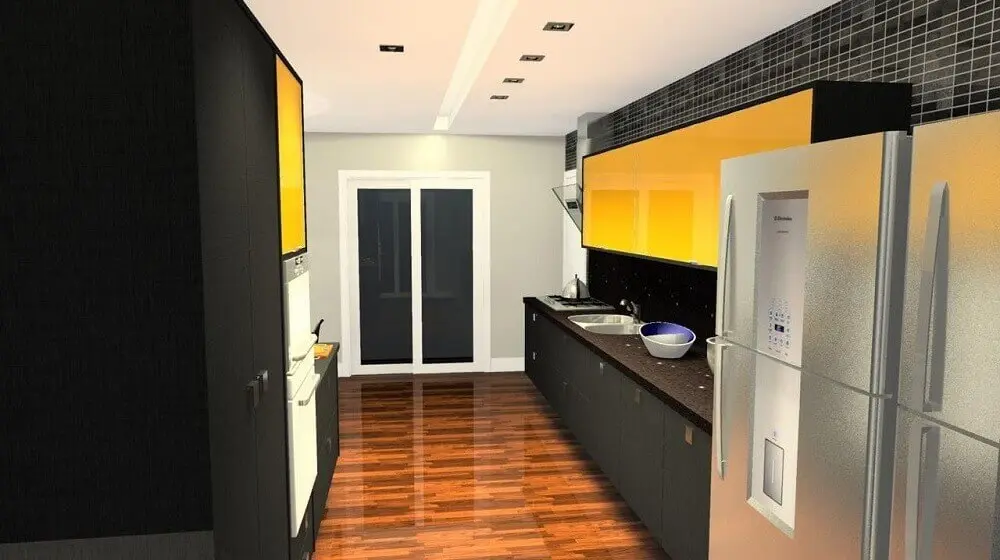 decoração com cores para cozinha preto e amarelo