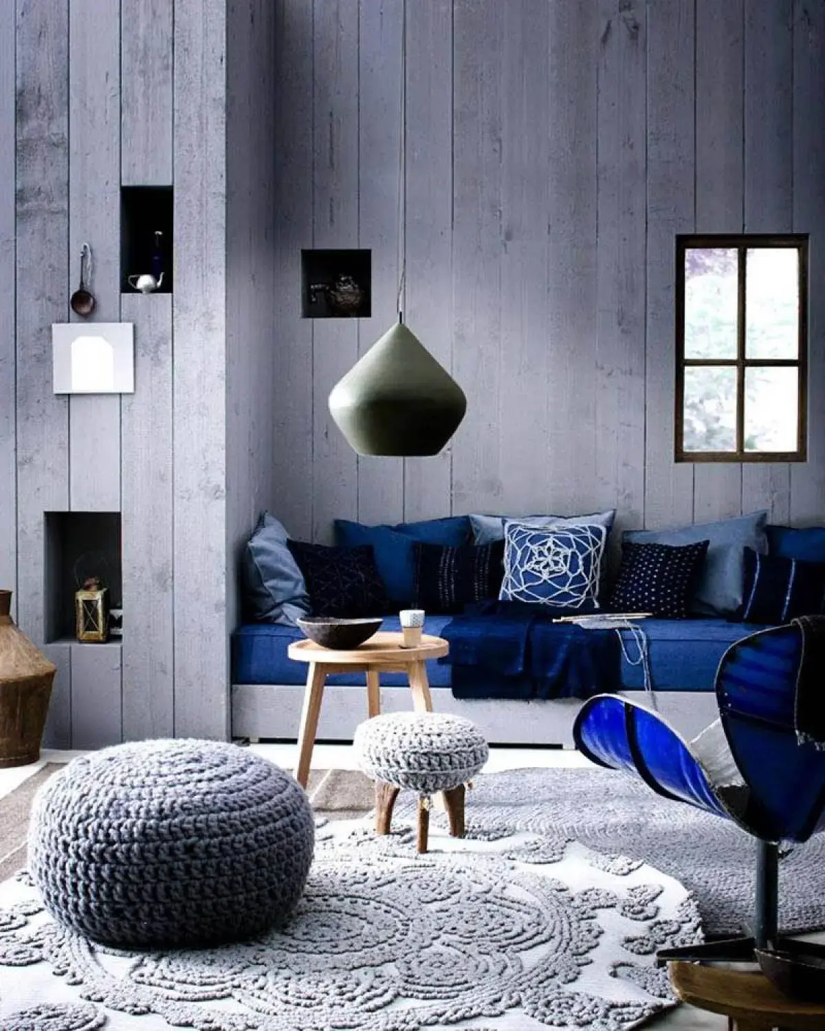 tapete de barbante croche na sala ambiente decorado circular cinzanórdico escandinavo