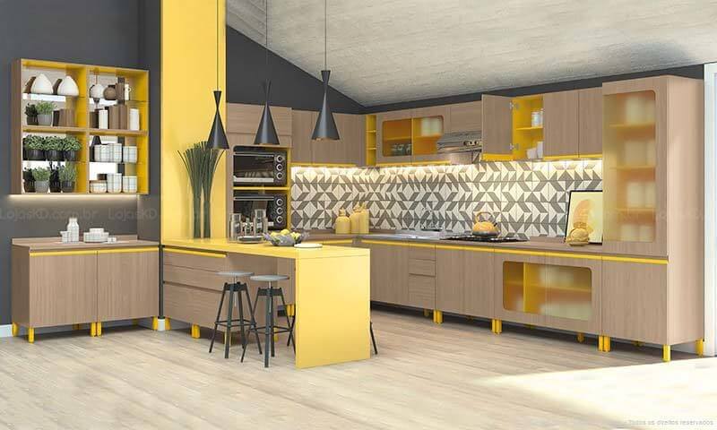 Cozinha colorida amarela Projeto de Lojas KD