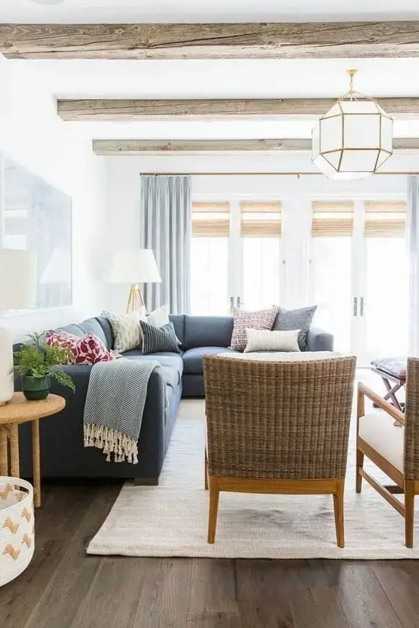 tapetes para sala com sofá de canto Foto Jeito de Casa
