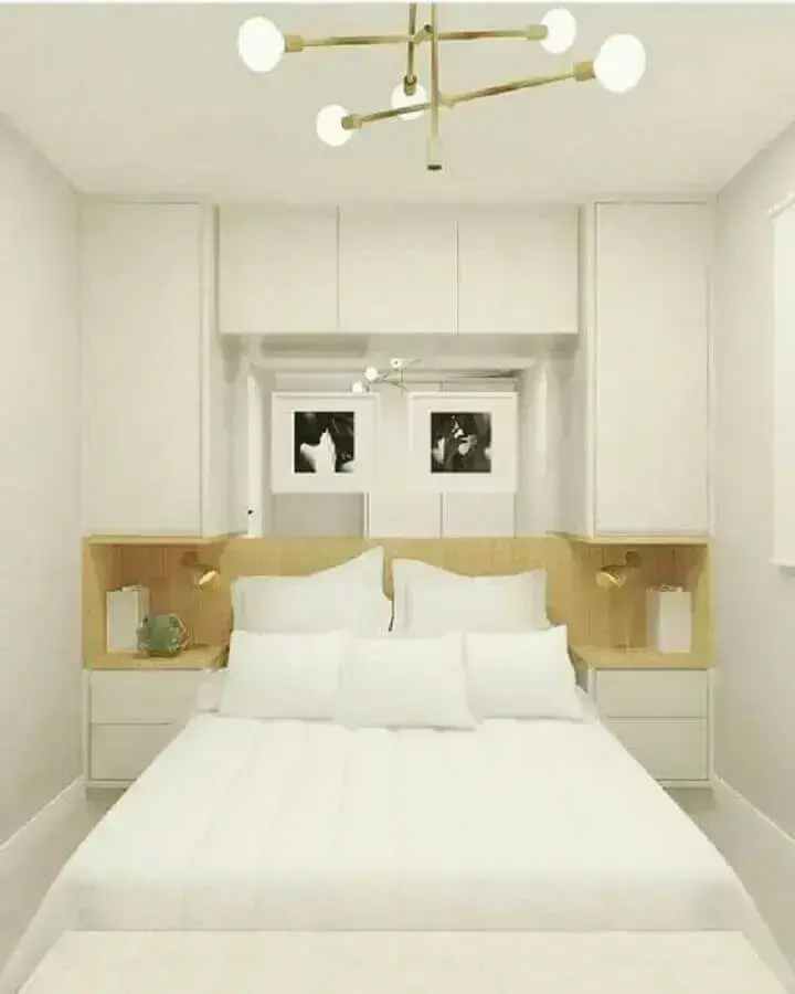 decoração de quarto de casal pequeno todo branco planejado Foto Pinterest