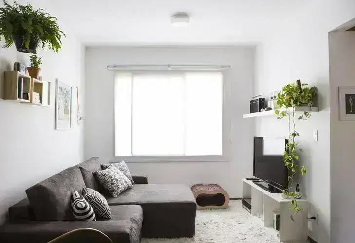 sala pequena e simples com sofá com chaise