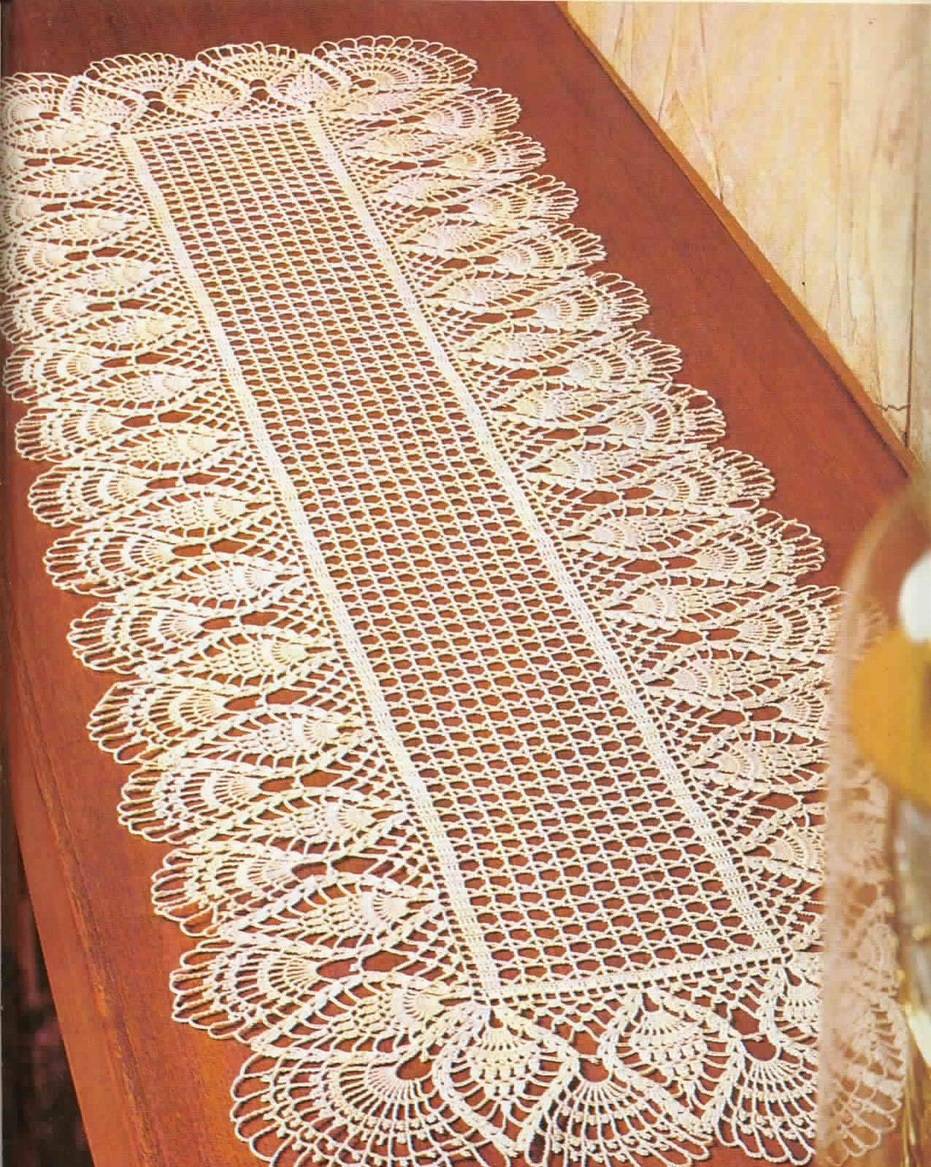 caminho de mesa de crochê branca comprida