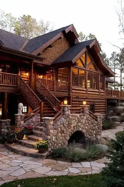 casas de madeira - casa de madeira com escada de pedra 