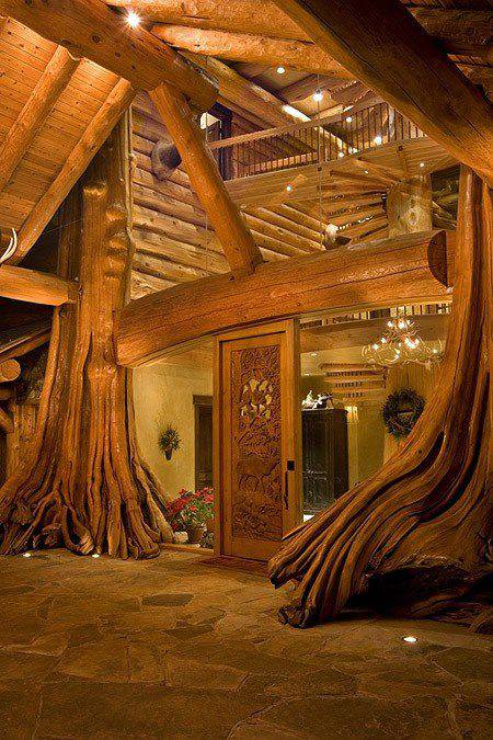 casas de madeira tronco de arvoreoriginal