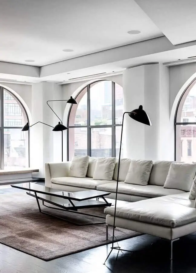 decoração minimalista com sofá com chaise