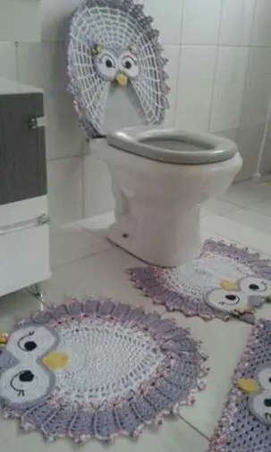 Jogo de banheiro de crochê de coruja lilás