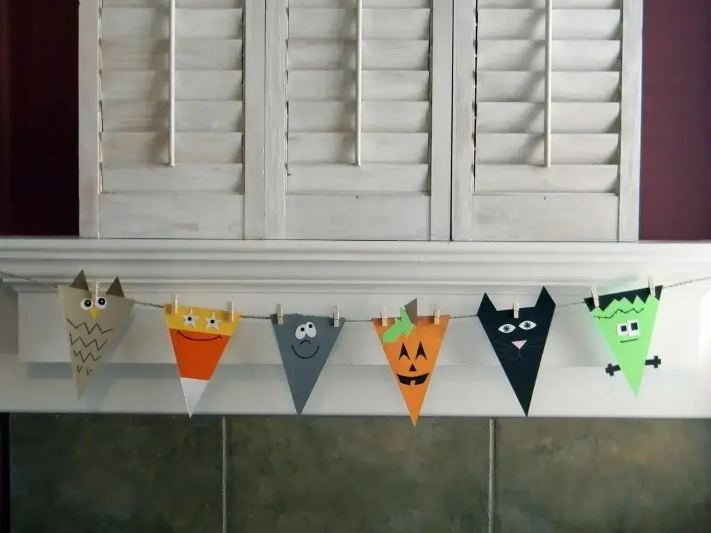 diy decoração de halloween bandeirinhas de papel