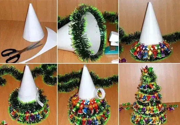 Passo a passo de como fazer árvore de natal com balas coloridas Foto de Pinterest
