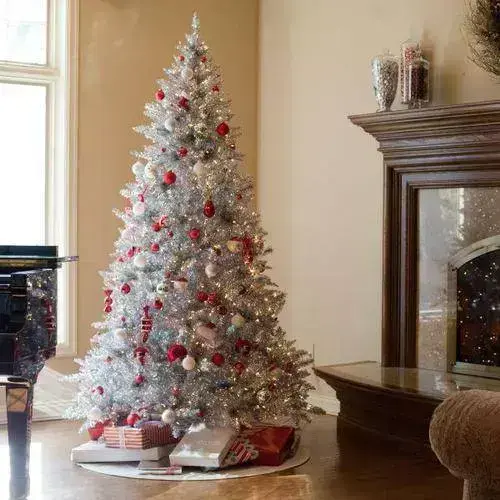 White Christmas tree with red