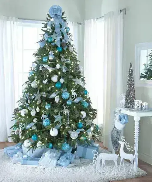 Christmas tree with blue ornaments