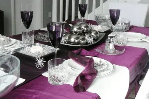 mesa de natal decoração roxa