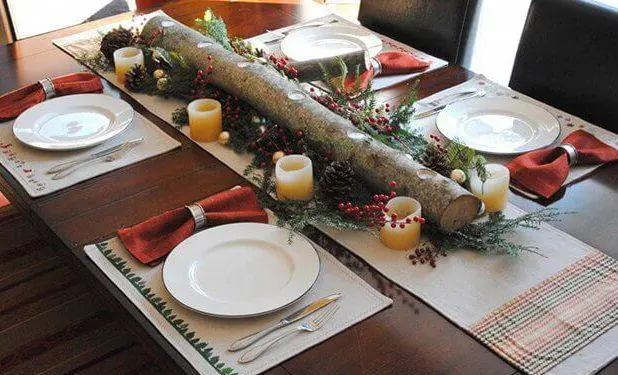 mesa de natal rústica com tronco