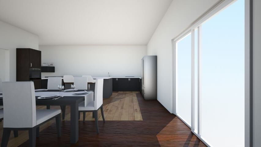Sala e cozinha integradas com piso laminado claro Projeto de Decore Viva