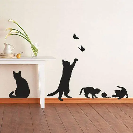 adesivos de parede no rodapé de gatos