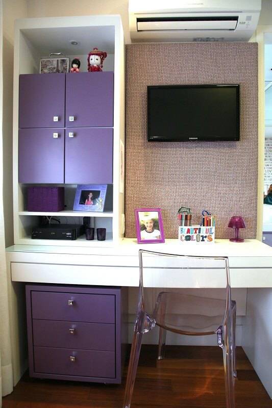 escrivaninha quarto de menina com gaveteiro roxo meyer cortez 84572