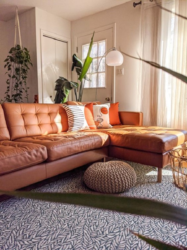 Sofá de couro para decoração escandinava