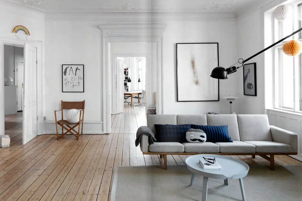sala de estar com decoração escandinava