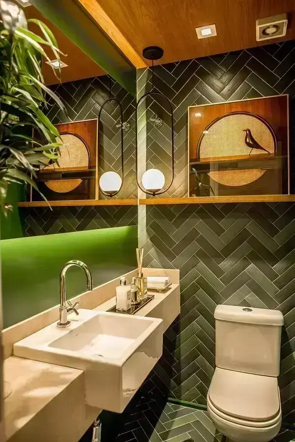 Revestimento em cerâmica para parede de banheiro moderno