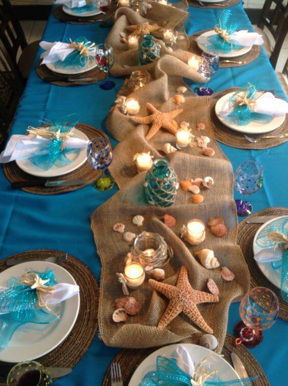 enfeites de mesa mesa de jantar praia com conchas