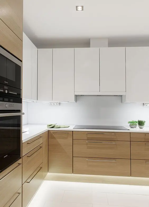 gabinete de cozinha - ambiente com decoração clean e gabinete com LED 