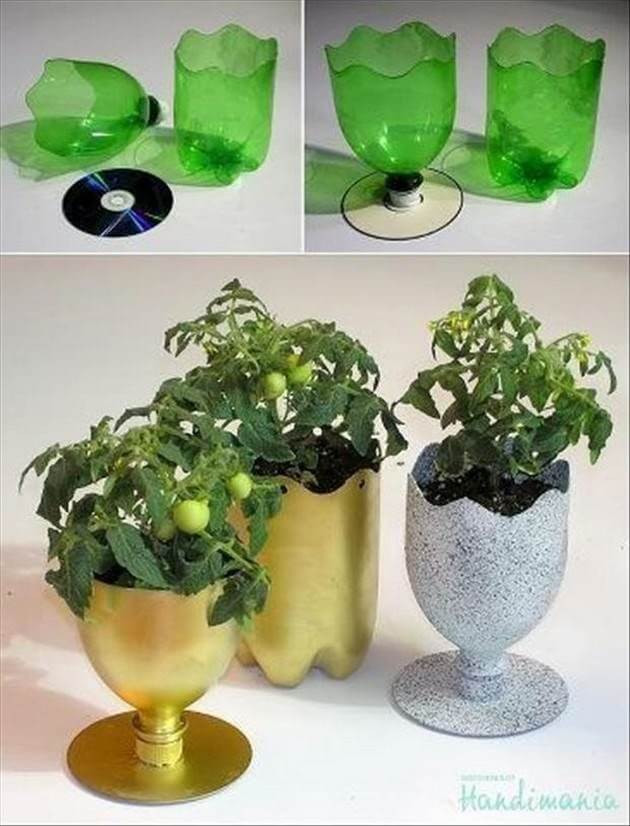 Como fazer vaso de garrafa pet e CD