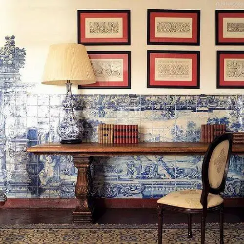 azulejo portugues mesa de escritório antiga