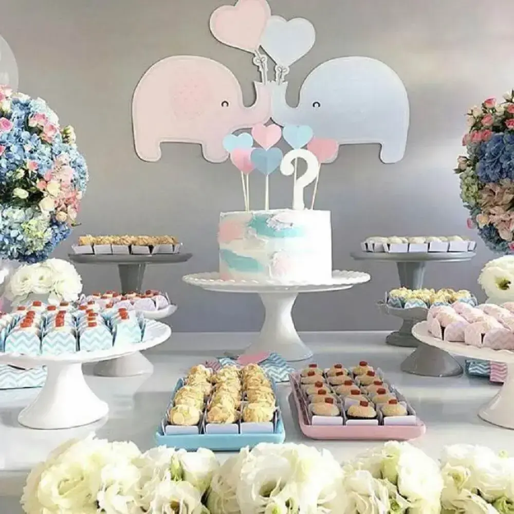 baby tea revelation with elephant theme gray and pink Photo Pinterest