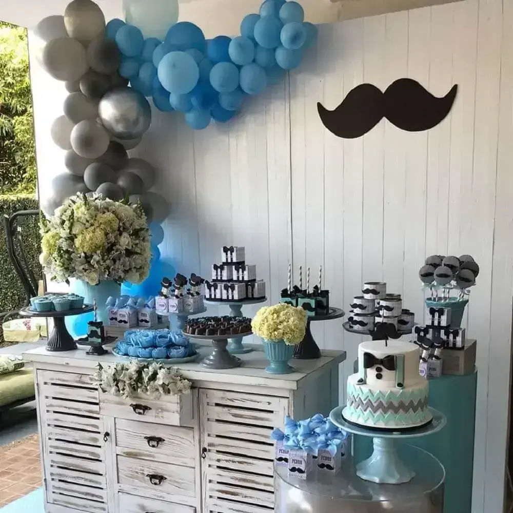 decoration for baby tea boy with mustache theme Photo Celebrating in the Northeast