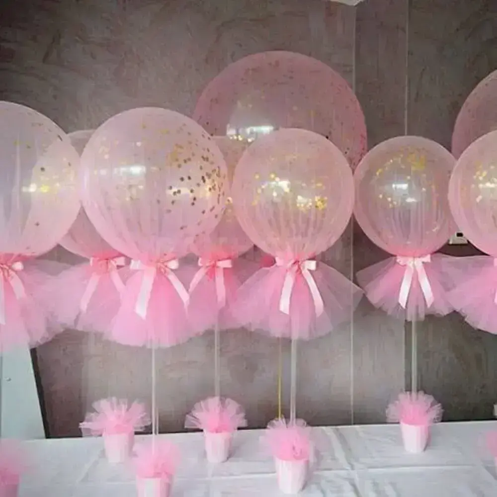 decoration for baby tea souvenirs with pink balloons Photo Baby Shower Ideas