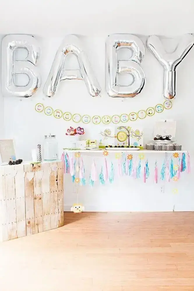 simple decoration for baby tea with balloons in font format Photo Baby Shower Ideas