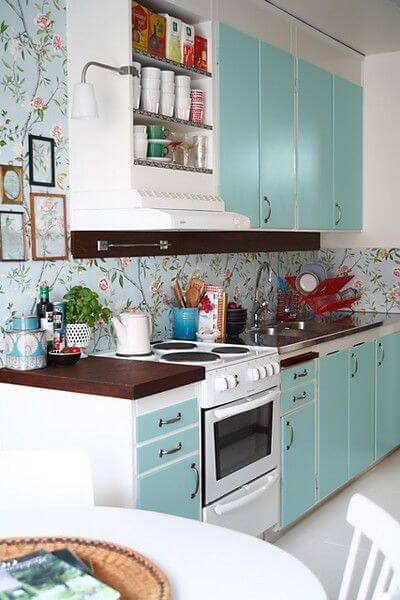papel de parede para cozinha florido azul claro