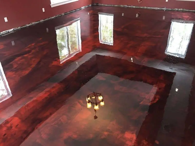 resina epoxi chão marmorizado vermelho
