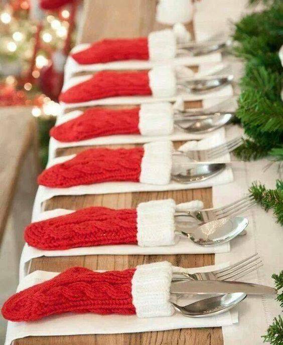 arranjos de natal para mesa meias de trico talher