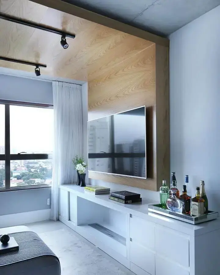decoração de apartamento pequeno com móveis planejados Foto Monise Rosa Arquitetura