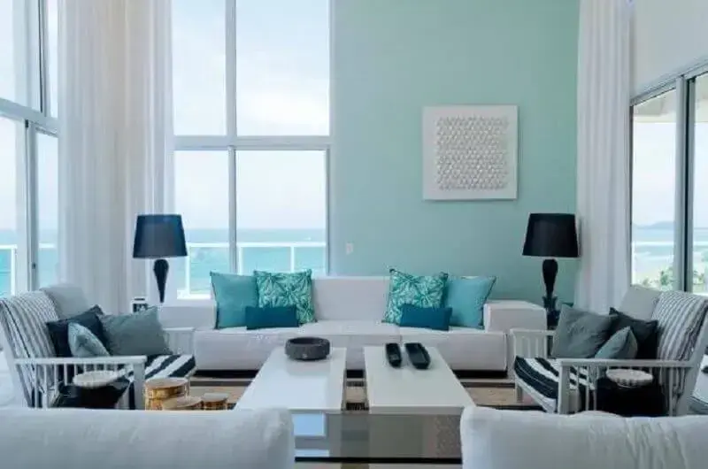 decoração de sala de apartamento em tons de azul Foto Toninho Noronha