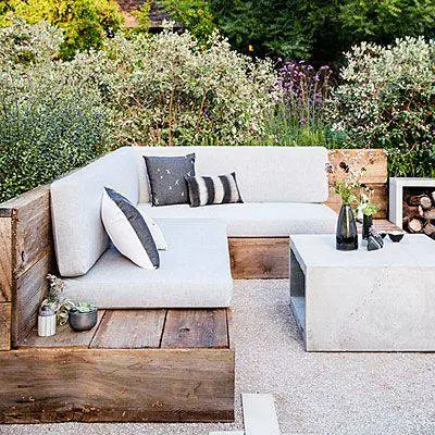 moveis para jardim de madeira sofá e mesa de cimento