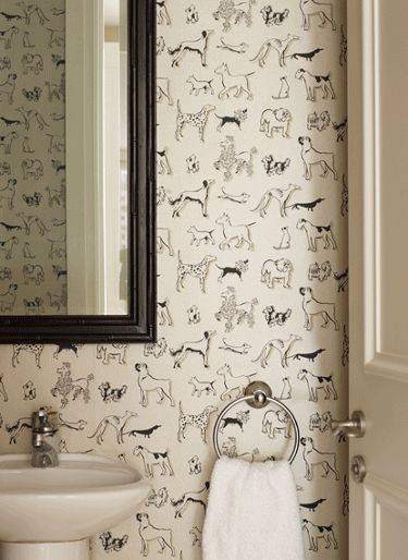 tecido para parede cachorros preto e branco lavabo