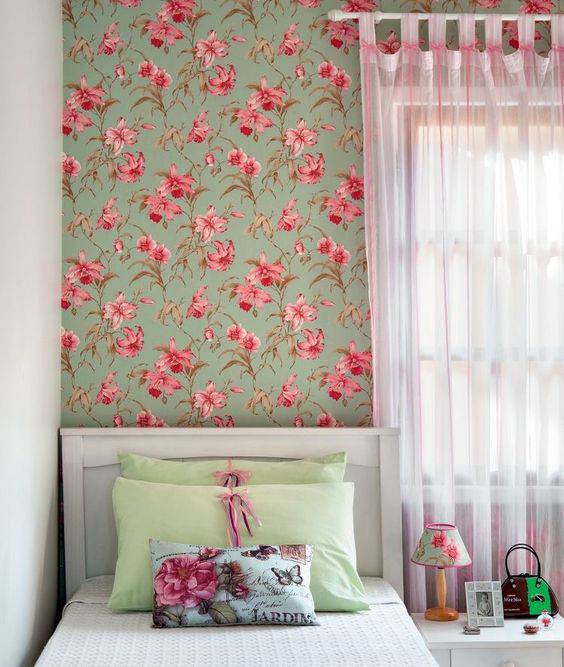 tecido para parede floral quarto de solteiro