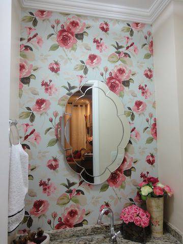 tecido para parede lavabo com espelho