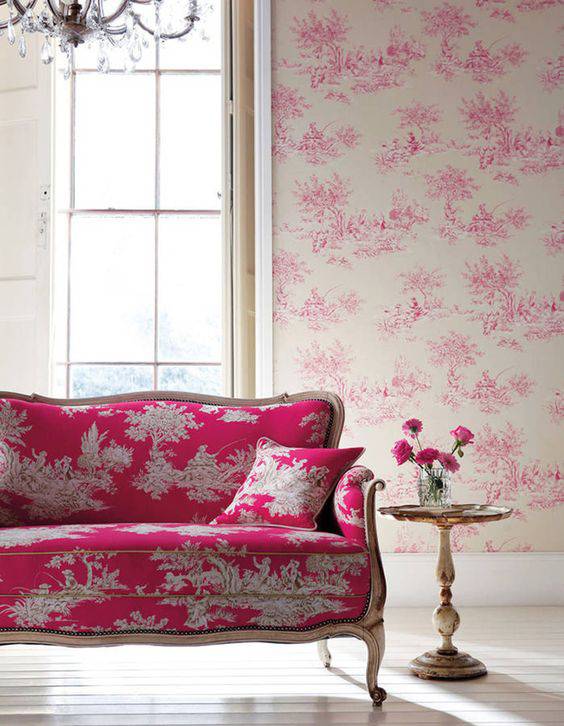 tecido para parede sala de estar rosa