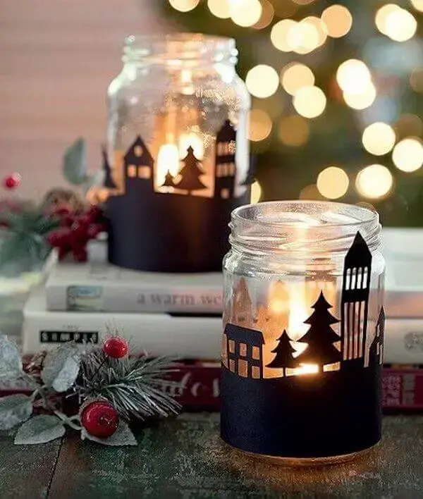 Handicraft christmas lamp in glass jar