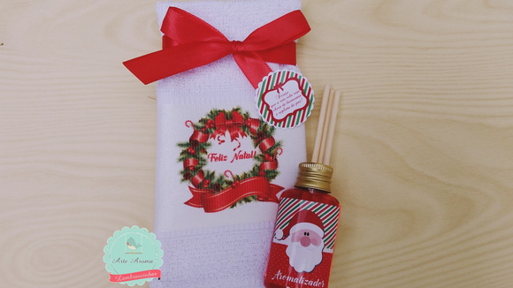 Lembrancinha de natal toalha e kit aromatizador