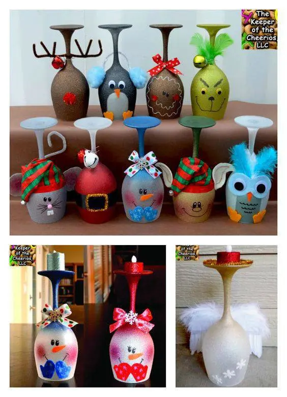 enfeite de natal reciclado taças pintadas com velas
